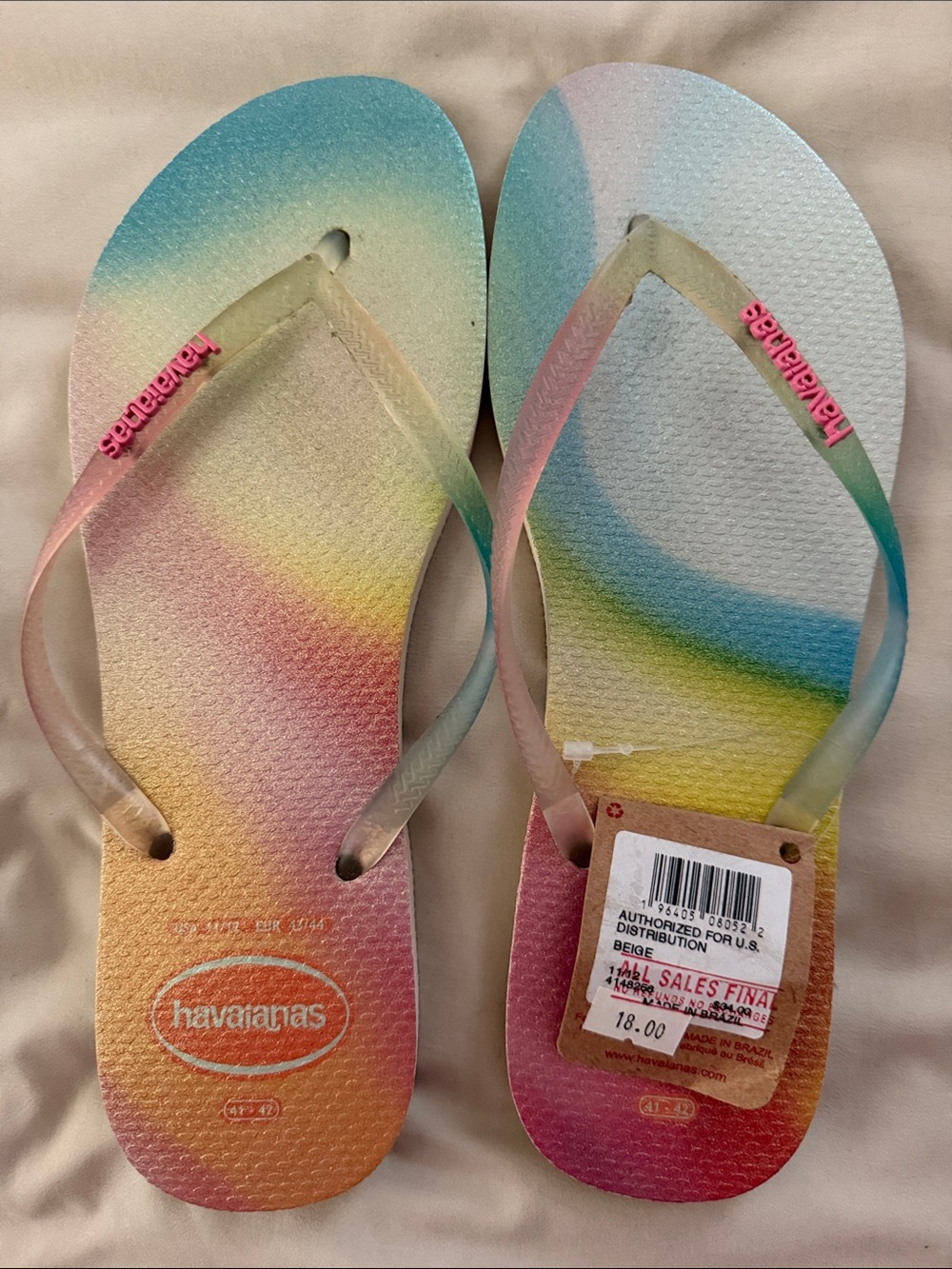 Havaianas Pastel Rainbow Ombre Flip Flops with Pink Logo
